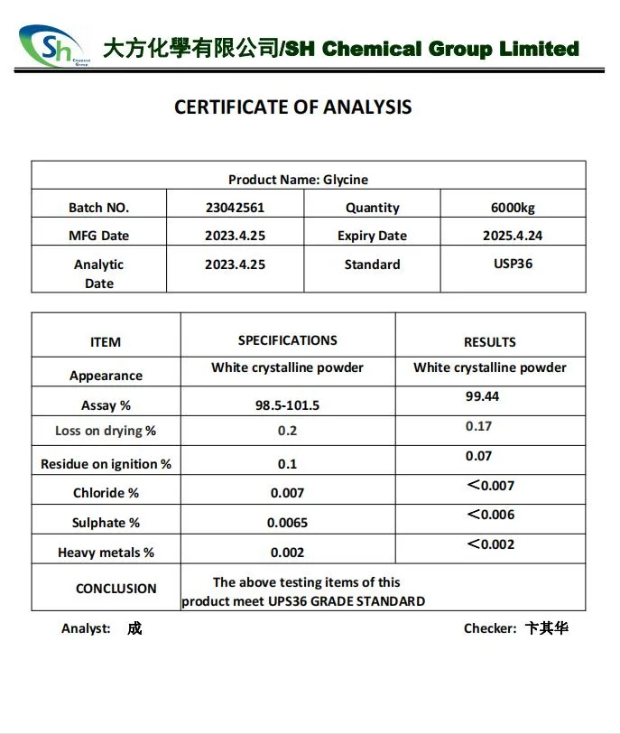 Hot Selling Glycine Food Feed Industrial and Pharmaceutical Grade